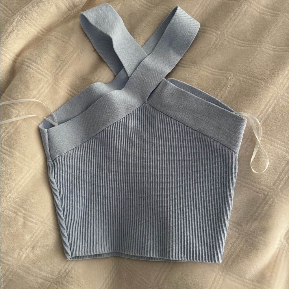 Beautiful light blue Aritzia babaton cross halter cropped tank